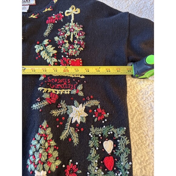 Vtg Tiara International Christmas Cardigan Sweater Embroidered And Beaded Size M - Picture 14 of 16